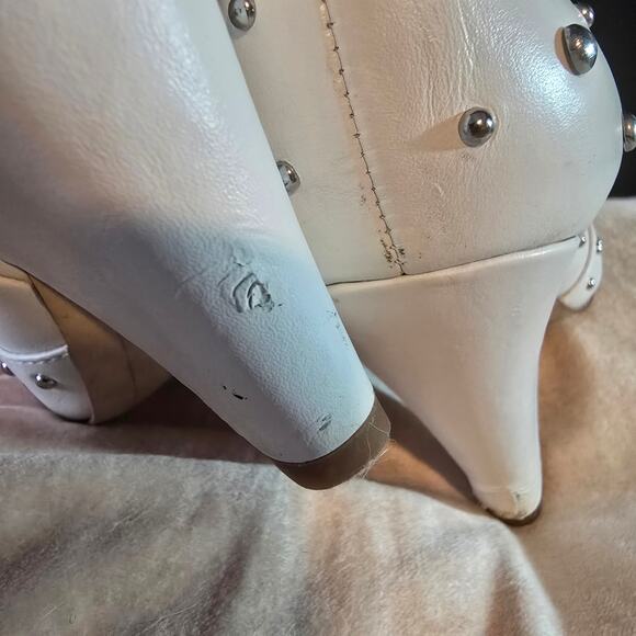 Sam Edelman Roya white booties silver studs cone heel pointed toe flashy size 8 - Picture 4 of 15